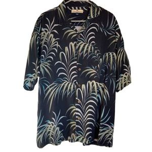 TOMMY BAHAMA Silk Short Sleeve Hawaiian Shirt Palm Leaves Black Green Size L